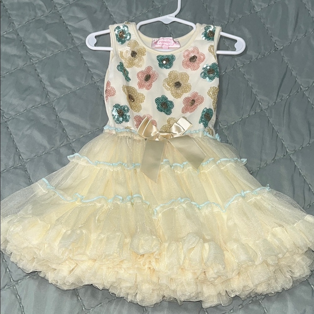 Girls Floral Sequin Dress with Tulle Skirt 2T/3T